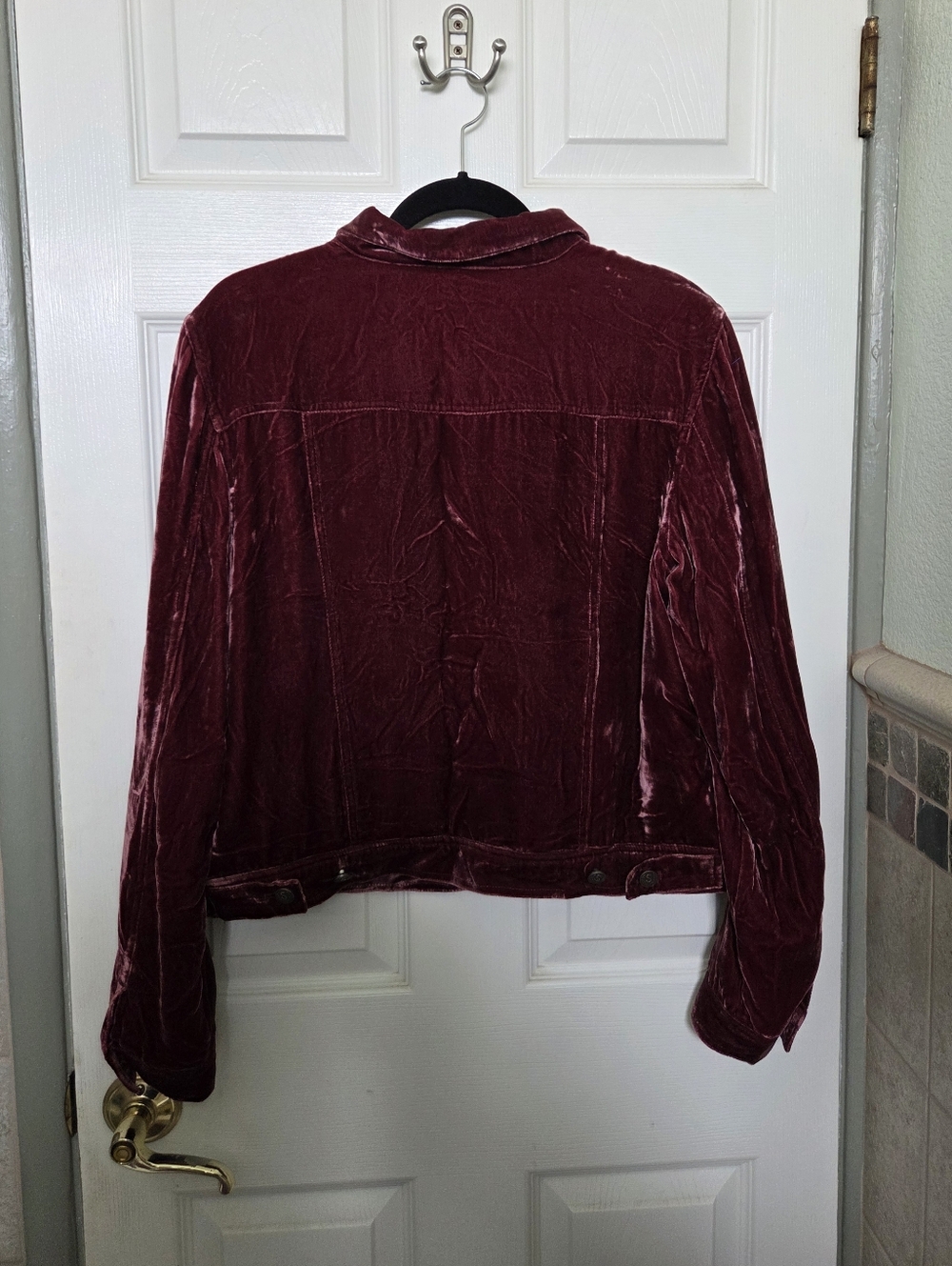 Sundance Wine Color Velvet/Silk Blend Button-Front Trucker Jacket Large Western - Picture 10 of 13
